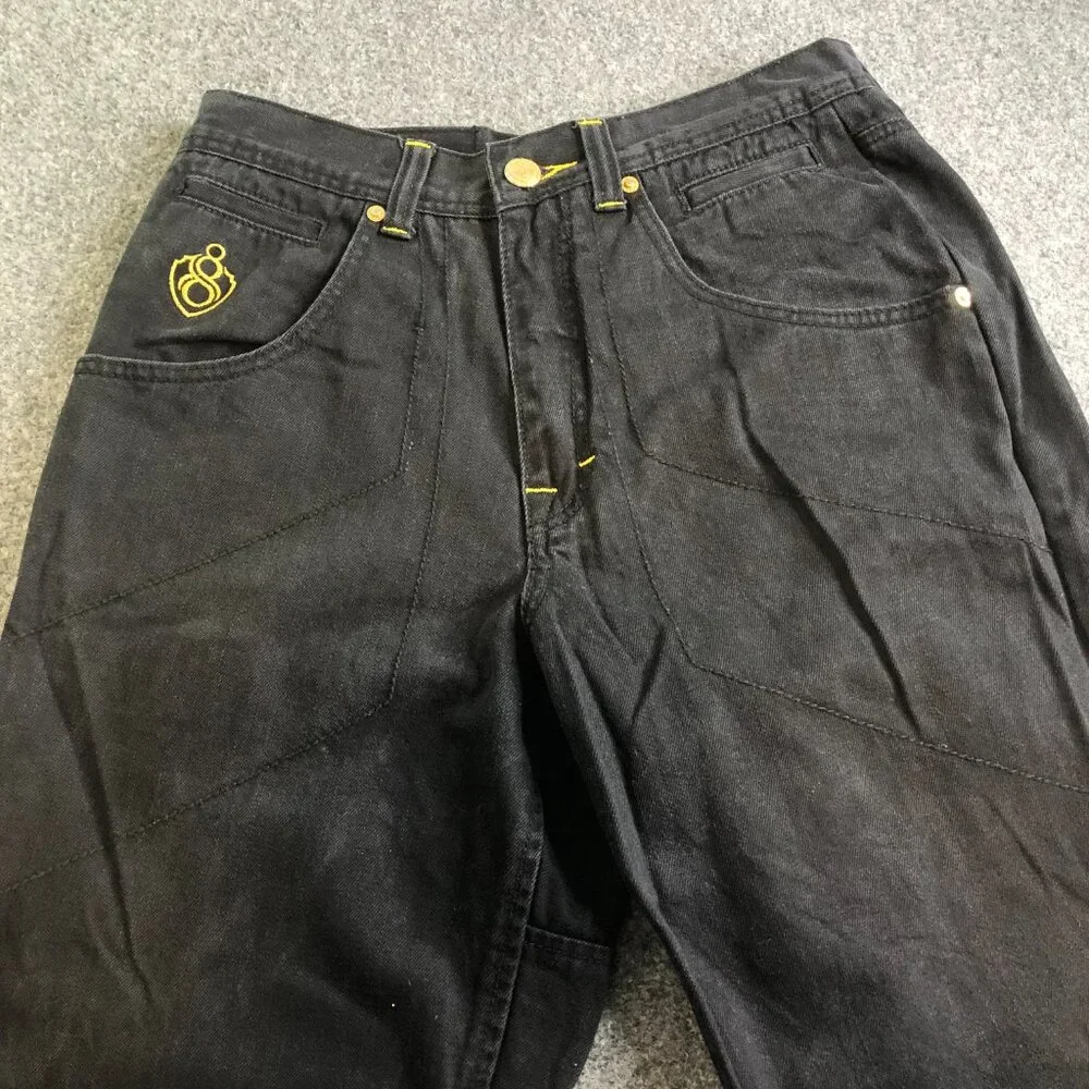 Eight 732 Jeans Mens 30x32 Black Denim Patch Y2K Skate Loose Baggy 8732 - Picture 10 of 12